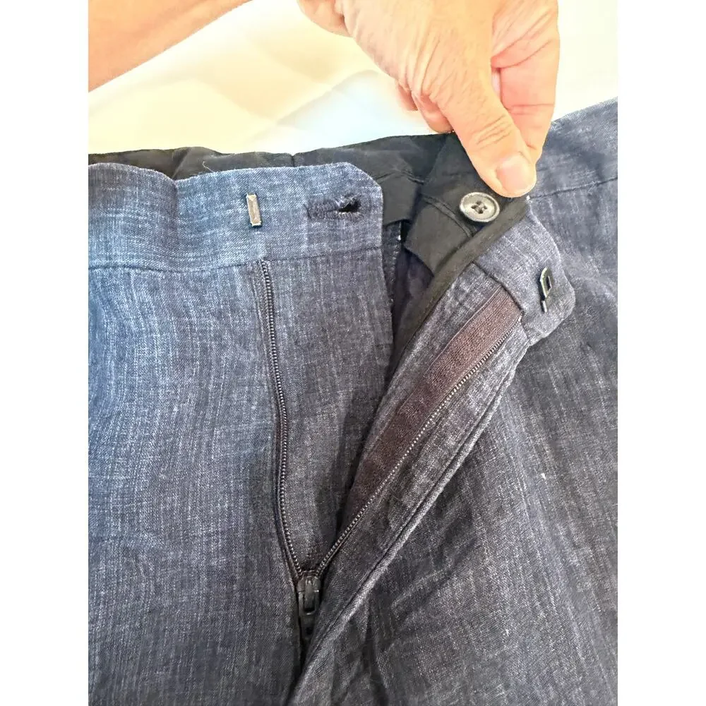 COS 100% linen straight leg cropped ankle pant navy EU 34 US 4 lined